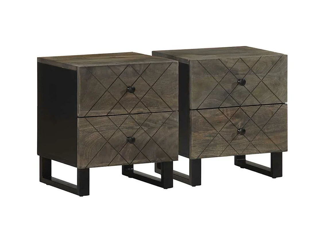 Mesitas de noche 2 unidades madera maciza de mango negro 40x33x46 cm