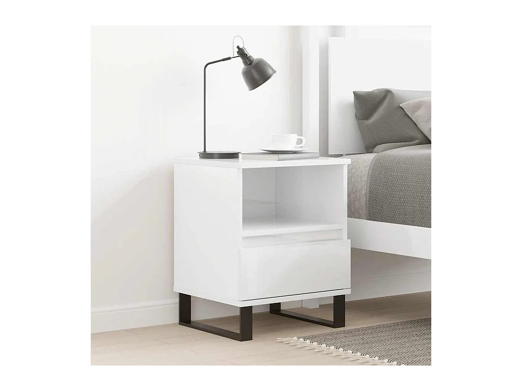 Mesita de noche madera contrachapada blanco brillo 40x35x50 cm