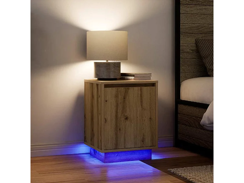 Mesitas de noche con luces LED 2 unidades roble artisan 38x34x50 cm