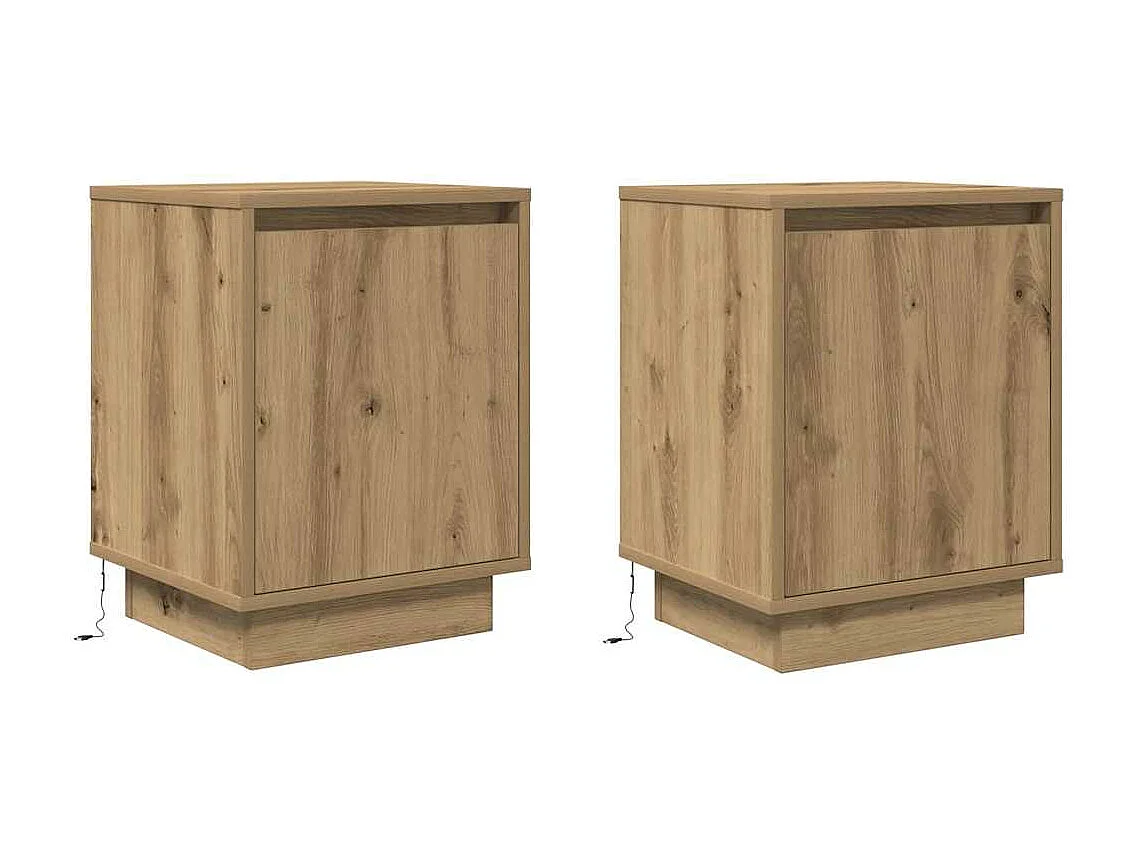 Tables de chevet lumières LED 2pièces chêne artisanal 38x34x50cm