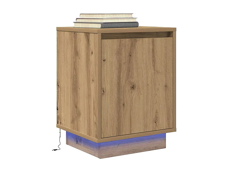 Mesa de cabeceira com luzes LED Carvalho Artesanal 38x34x50 cm