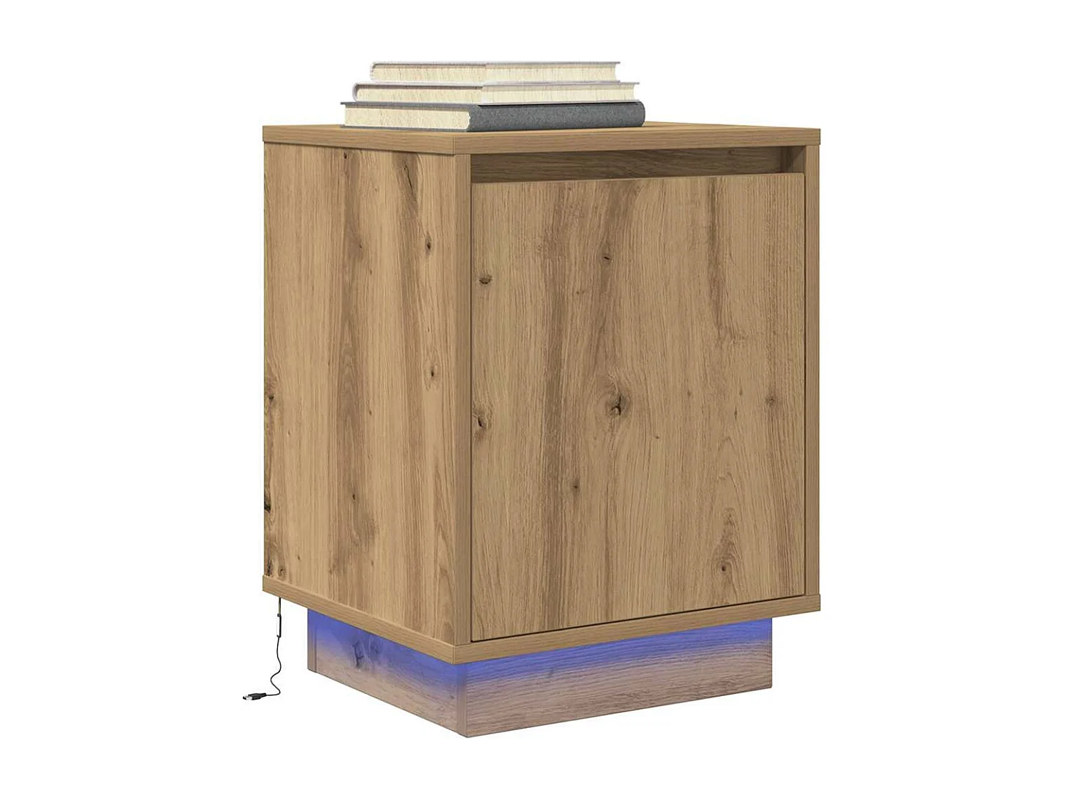 Table de chevet et lumières LED chêne artisanal 38x34x50 cm