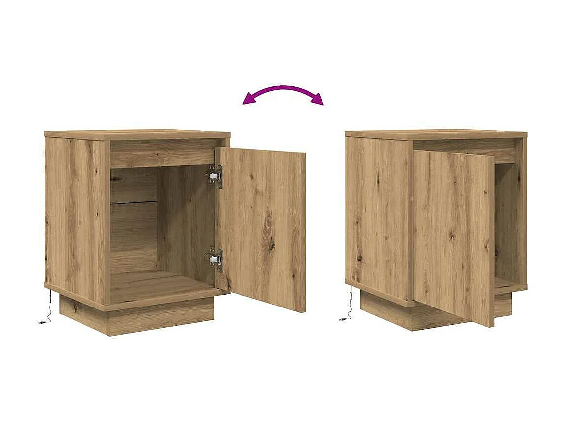 Table de chevet et lumières LED chêne artisanal 38x34x50 cm
