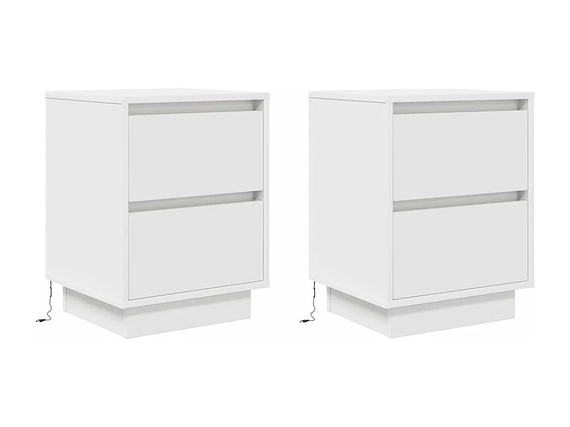 Tables de chevet avec lumières LED 2 pièces blanc 38x34x50 cm