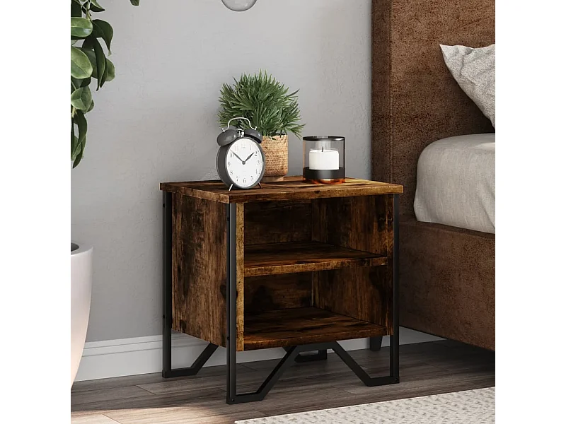 Mesitas noche 2 unidades madera ingeniería roble ahumado 40x30x40 cm