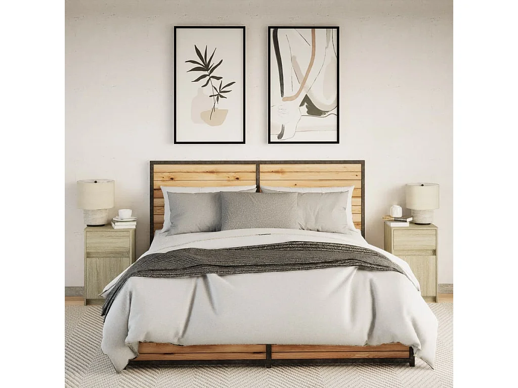 Tables de chevet et lumières LED 2 pièces chêne sonoma