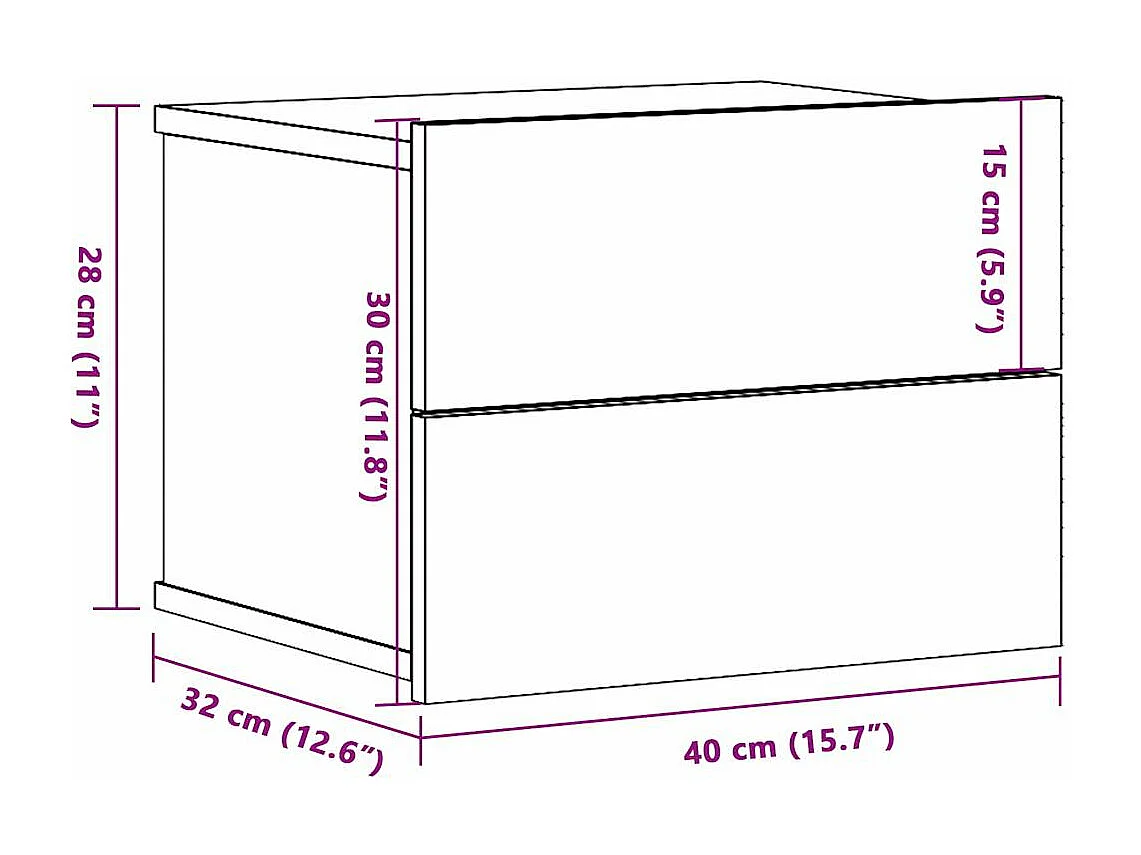 Table de chevet murale vieux bois 40x32x30 cm