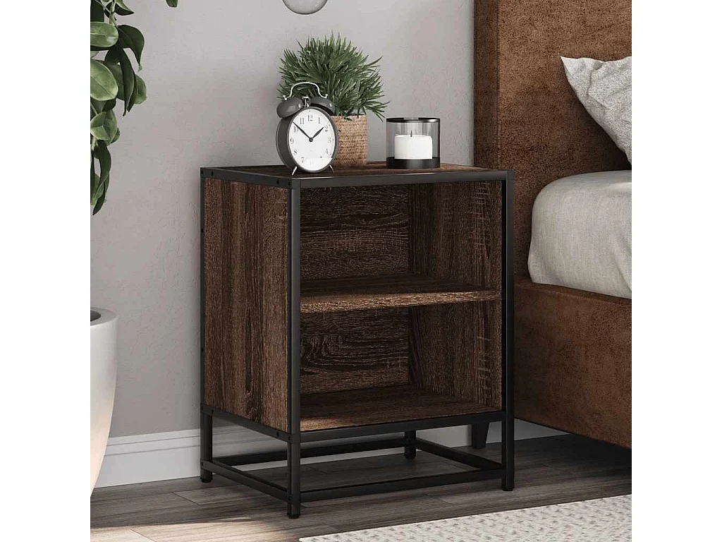 Tables de chevet 2 pièces chêne marron bois d'ingénierie et métal