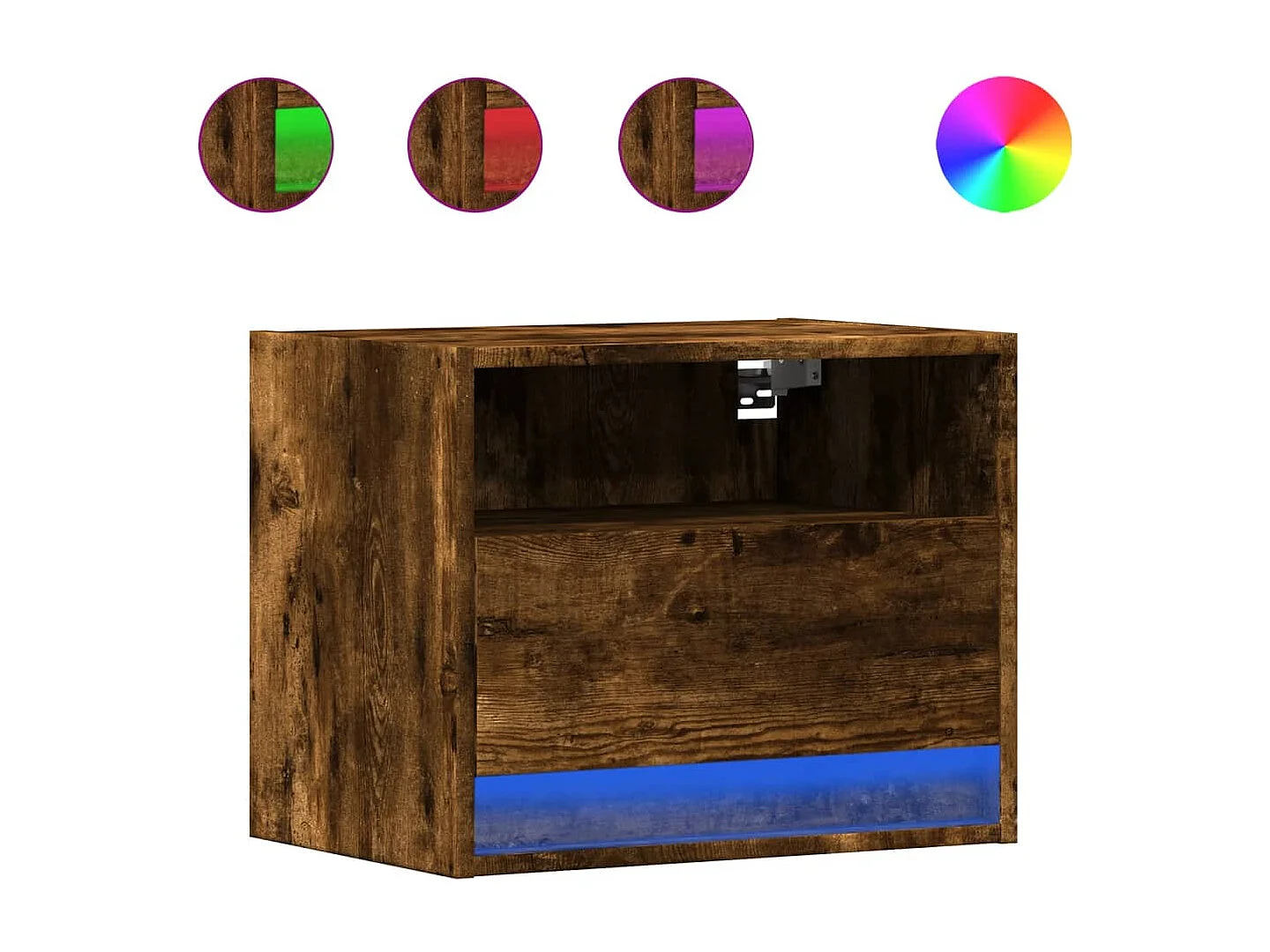 Mesita de noche de pared con luces LED roble ahumado