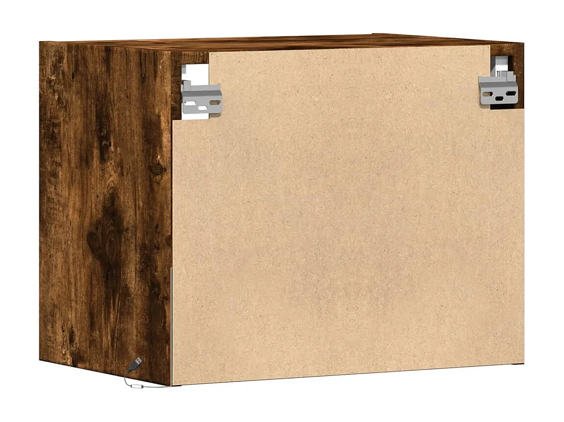 Mesita de noche de pared con luces LED roble ahumado