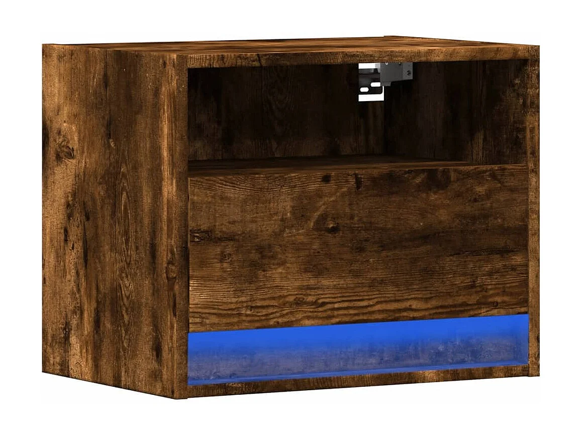 Table de chevet murale avec lumières LED chêne fumé