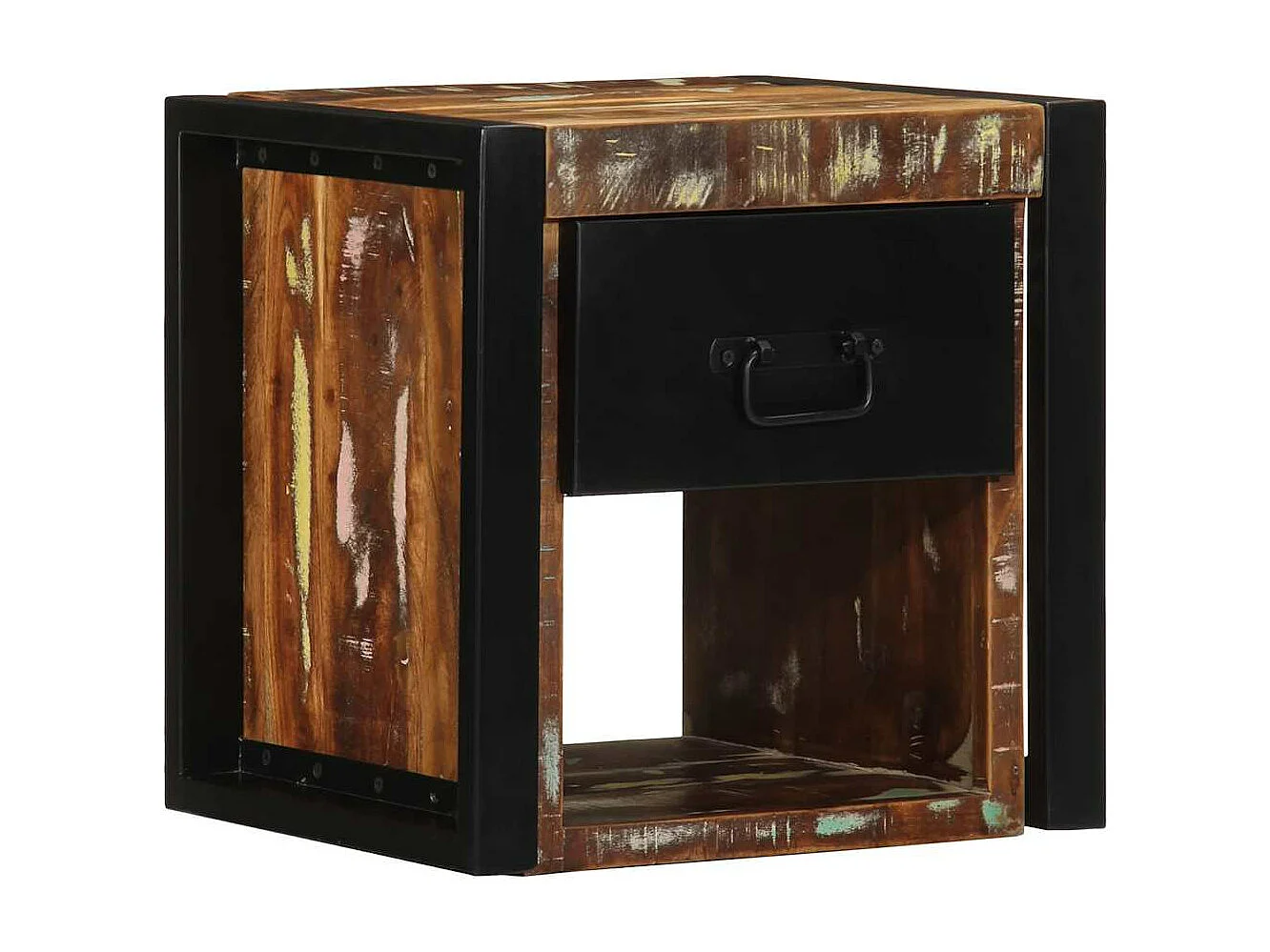 Mesa de cabeceira multicor 40x35x40cm madeira maciça recuperada