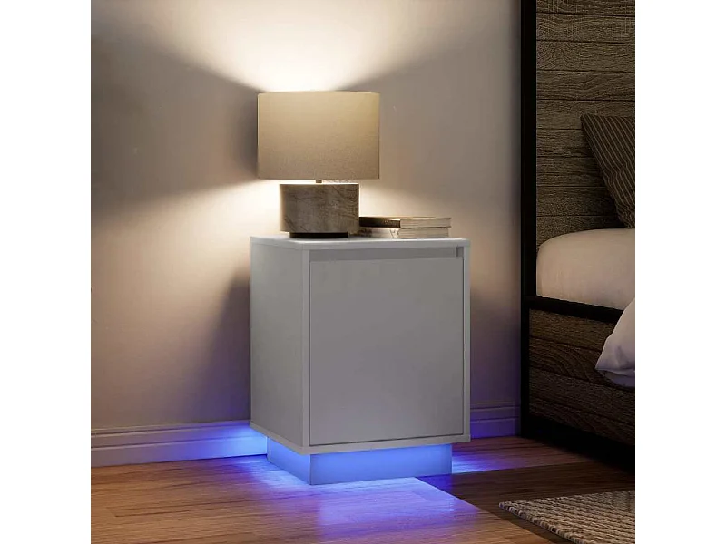 Mesas cabeceira com luzes LED 2 peças 38x34x50 cm branco