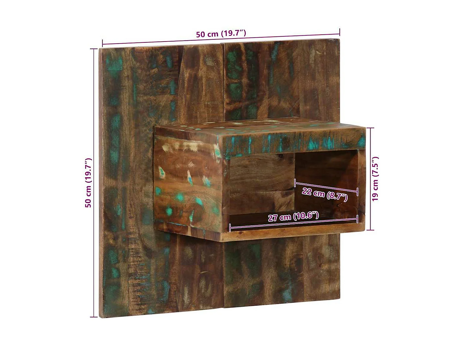 Mesilla de noche multicolor 50x27x50 cm madera maciza reciclada