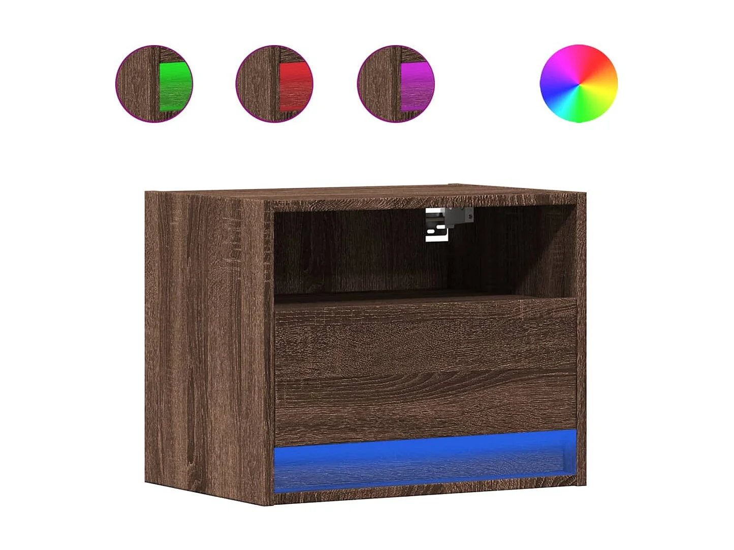 Mesas cabeceira de parede com luzes LED 2 peças carvalho castanho