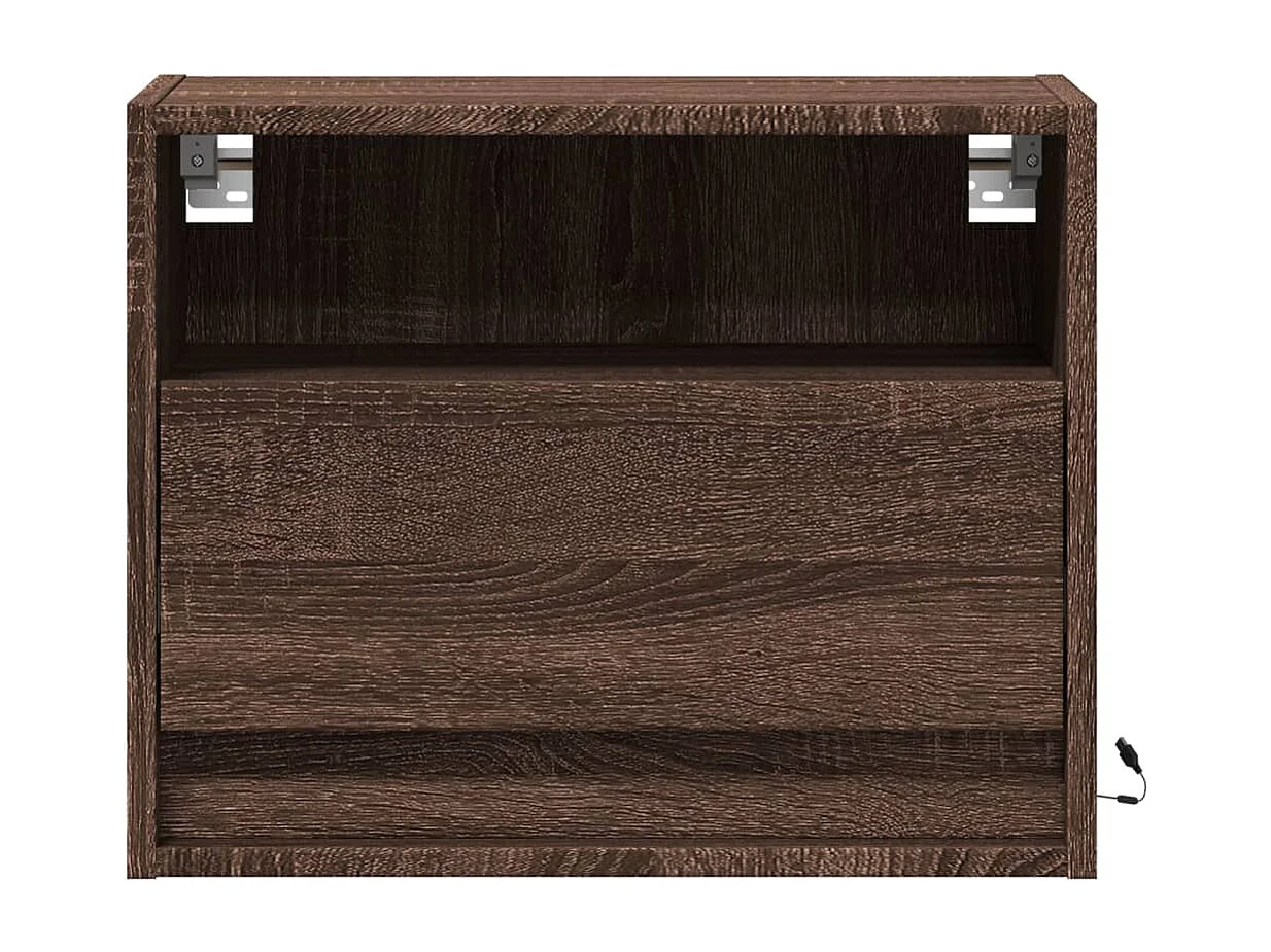 Mesas cabeceira de parede com luzes LED 2 peças carvalho castanho