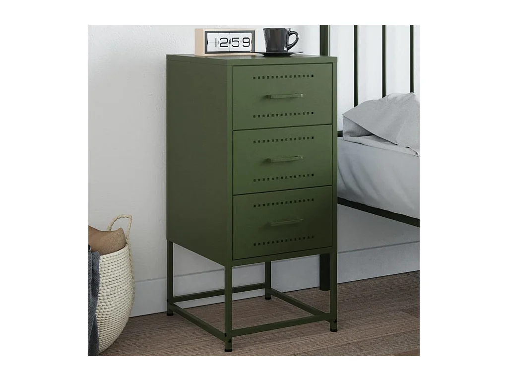 Table de chevet vert olive 36x39x78 cm acier
