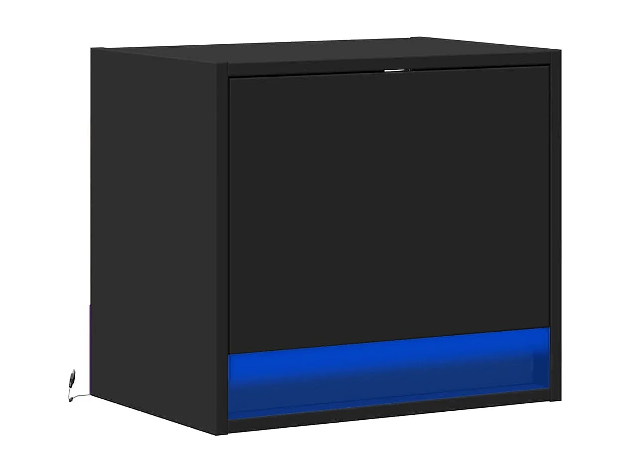 Mesa de cabeceira de parede com luzes LED preto