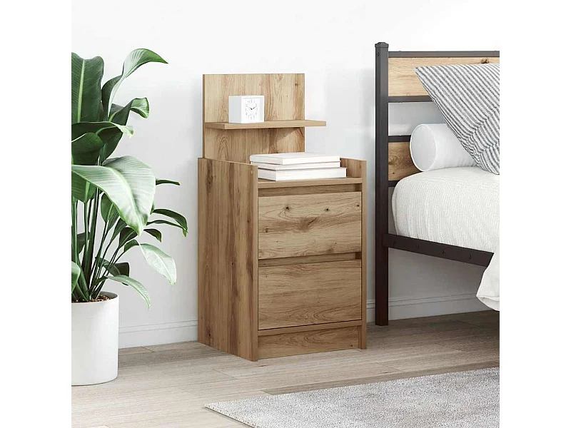 Table de chevet avec 2 tiroirs chêne artisanal 38x34x80 cm