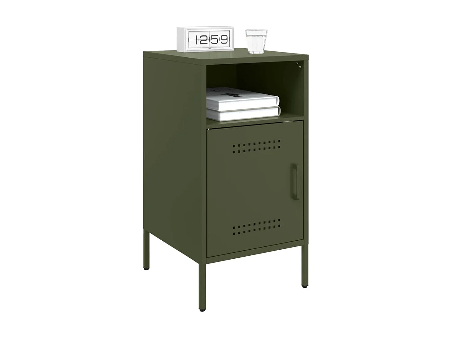 Mesa de cabeceira 36x39x68cm aço laminado a frio verde-azeitona