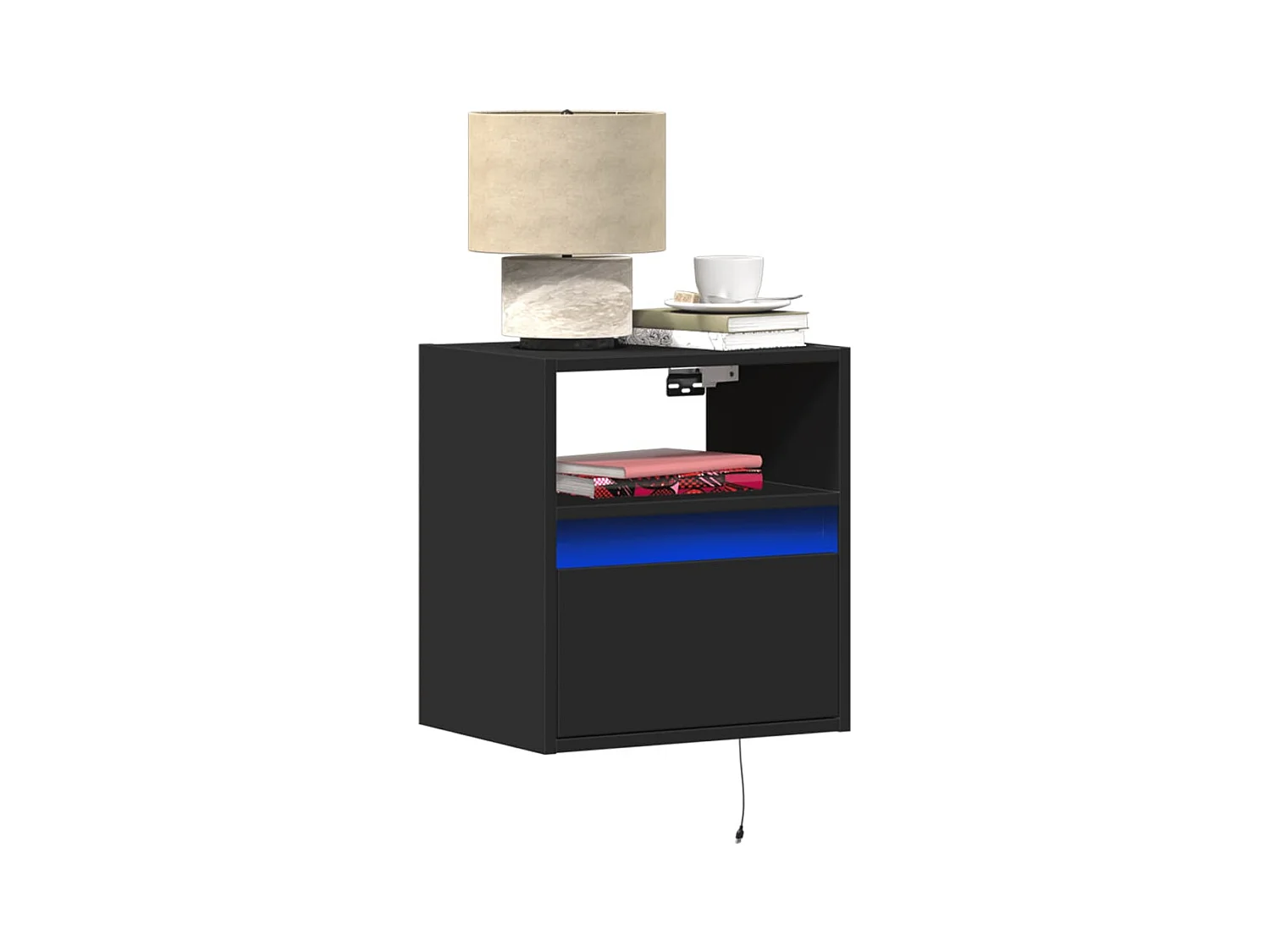 Tables de chevet murales avec lumières LED 2 pièces noir