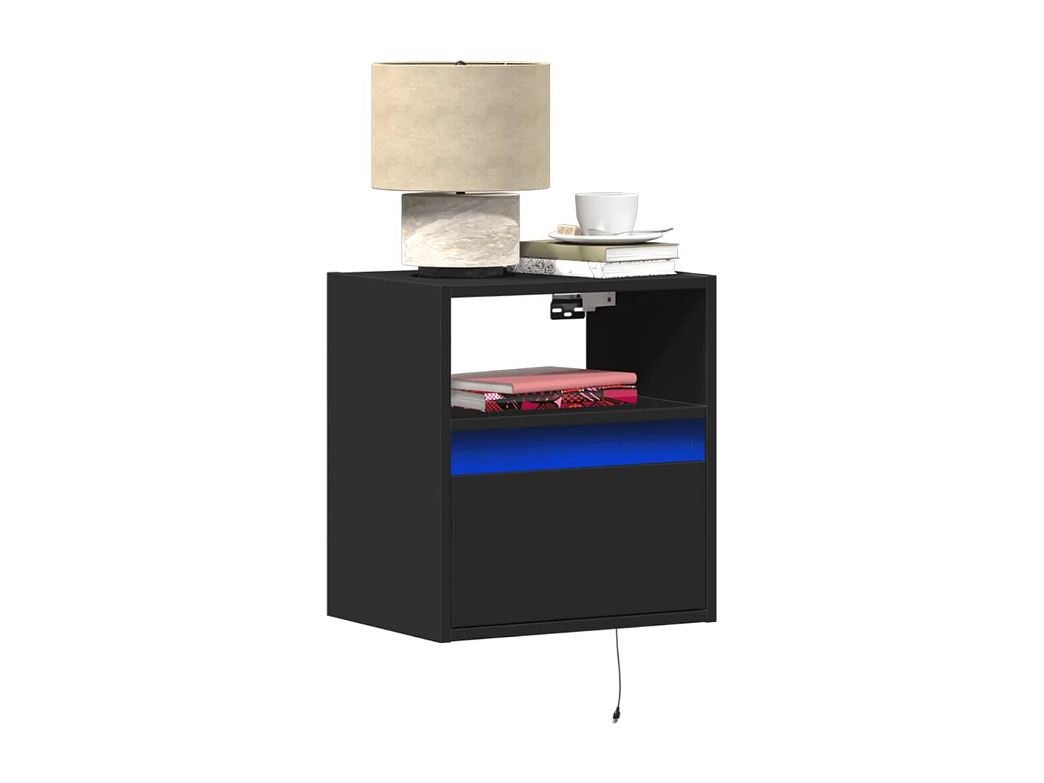 Tables de chevet murales avec lumières LED 2 pièces noir