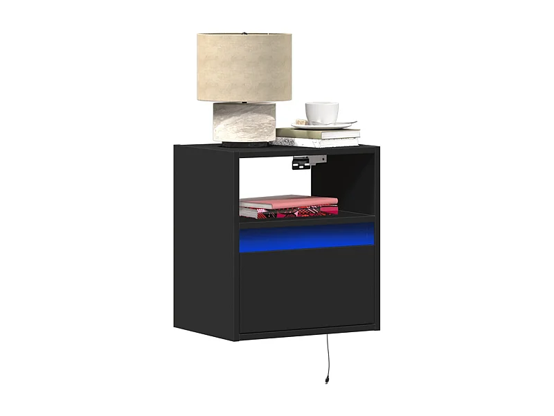 Tables de chevet murales avec lumières LED 2 pièces noir
