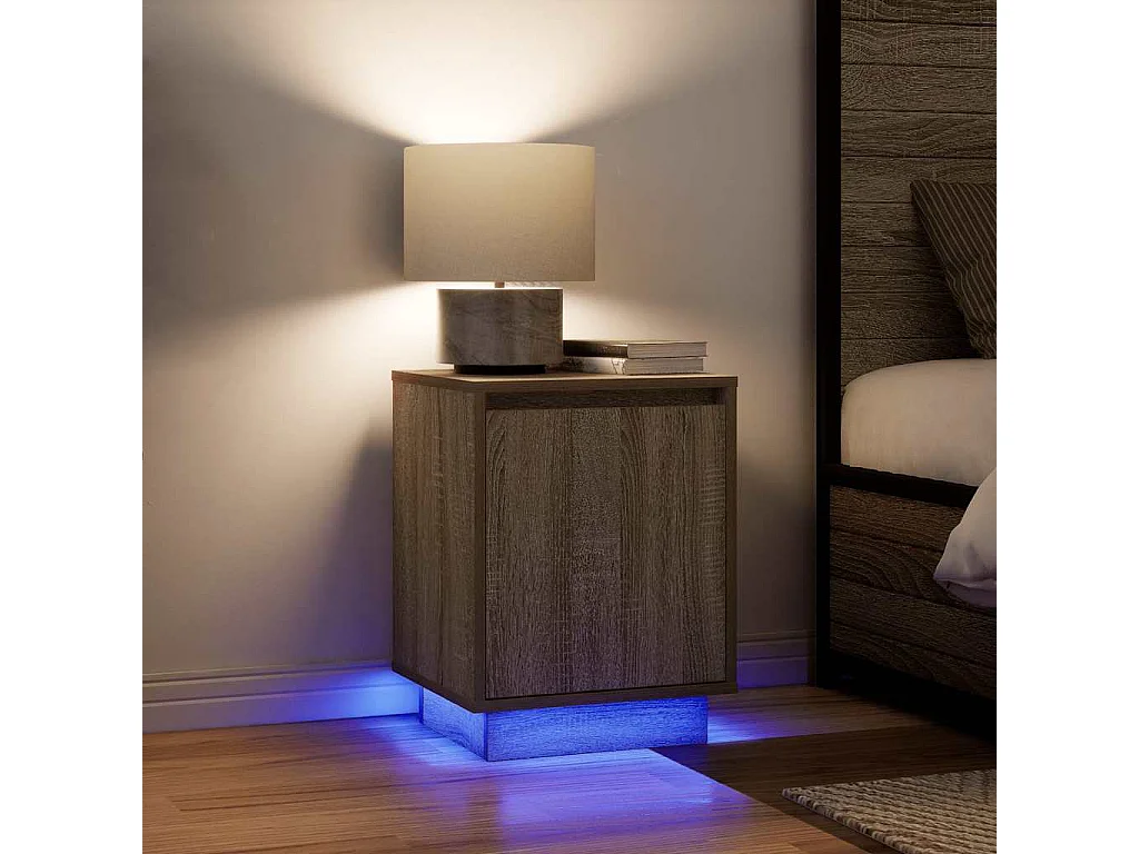 Table de chevet avec lumières LED chêne sonoma 38x34x50 cm