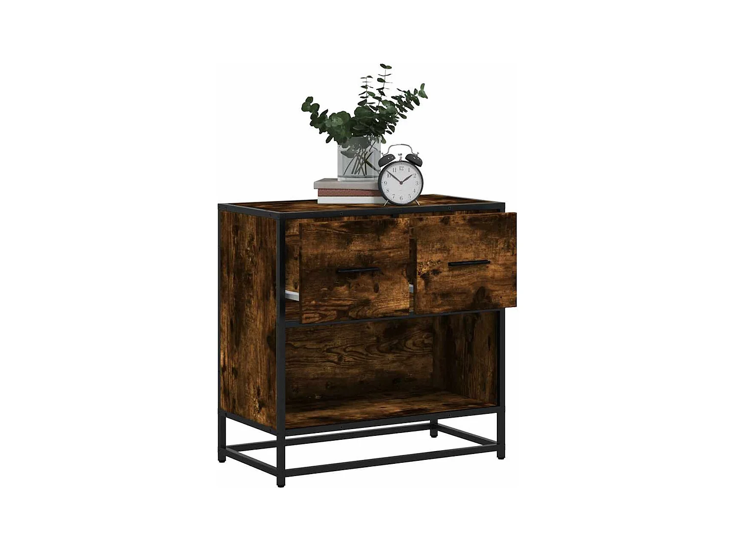 Mesa de cabeceira em carvalho fumado 60x31x60cm madeira e metal