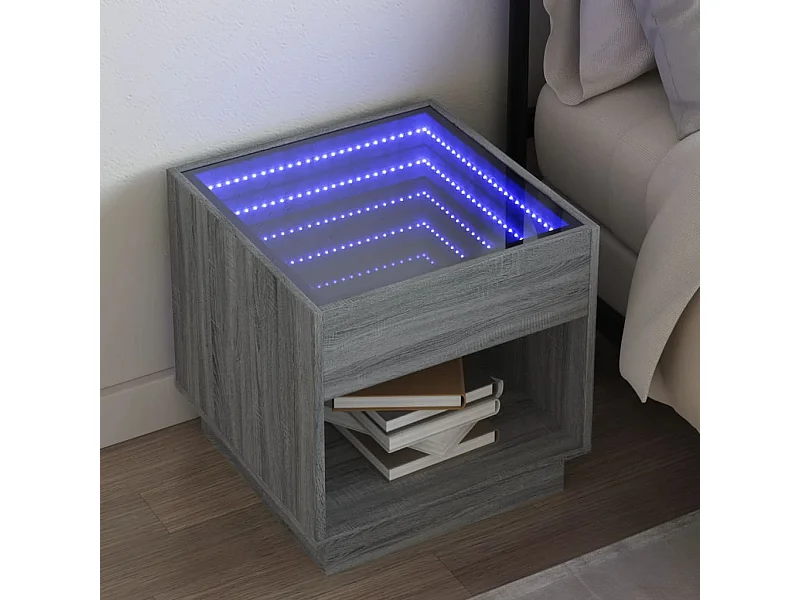 Mesa de cabeceira com LED Infinity 50x50x50 cm cinzento sonoma