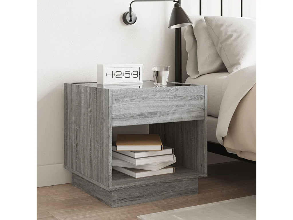 Table de chevet avec LED infini sonoma gris 50x50x50 cm