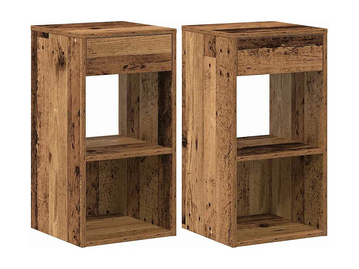 Tables de chevet avec tiroir 2 pièces vieux bois 35x34x66,5 cm