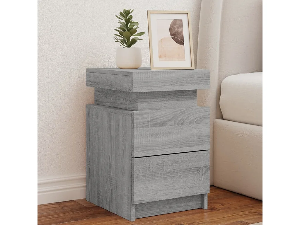 Tables de chevet avec lumières LED 2 pièces sonoma gris 35x39x55cm