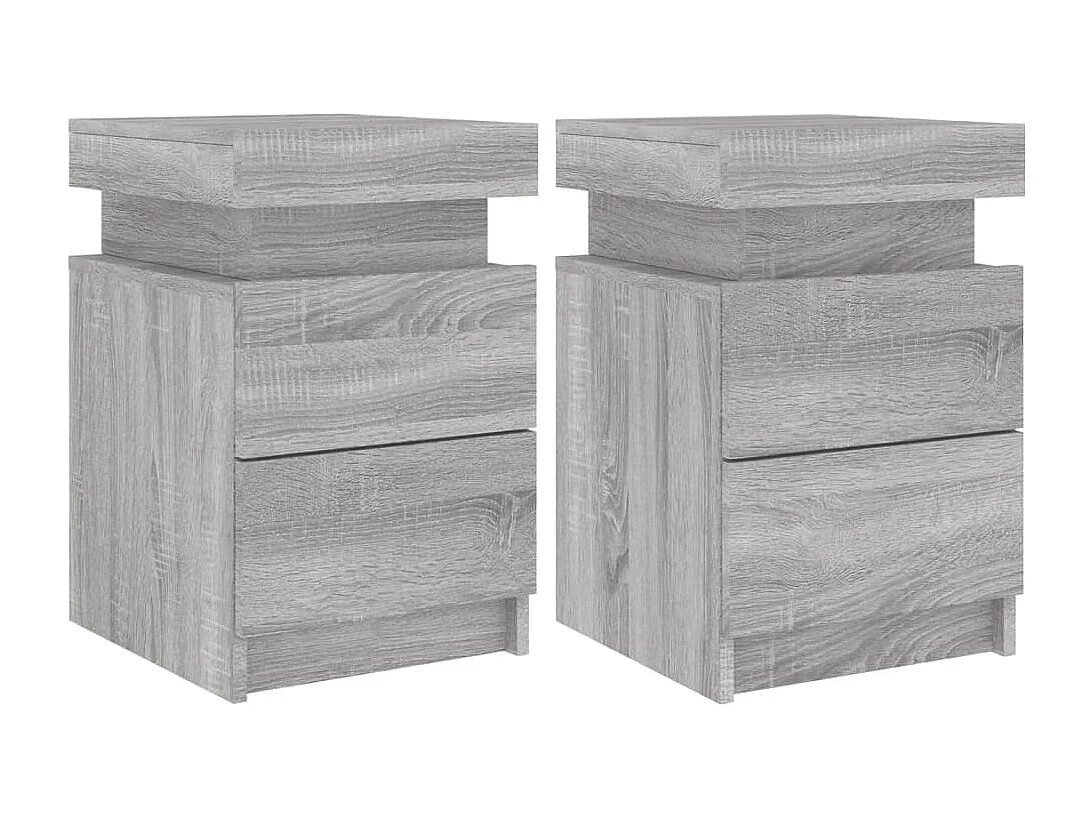Tables de chevet avec lumières LED 2 pièces sonoma gris 35x39x55cm