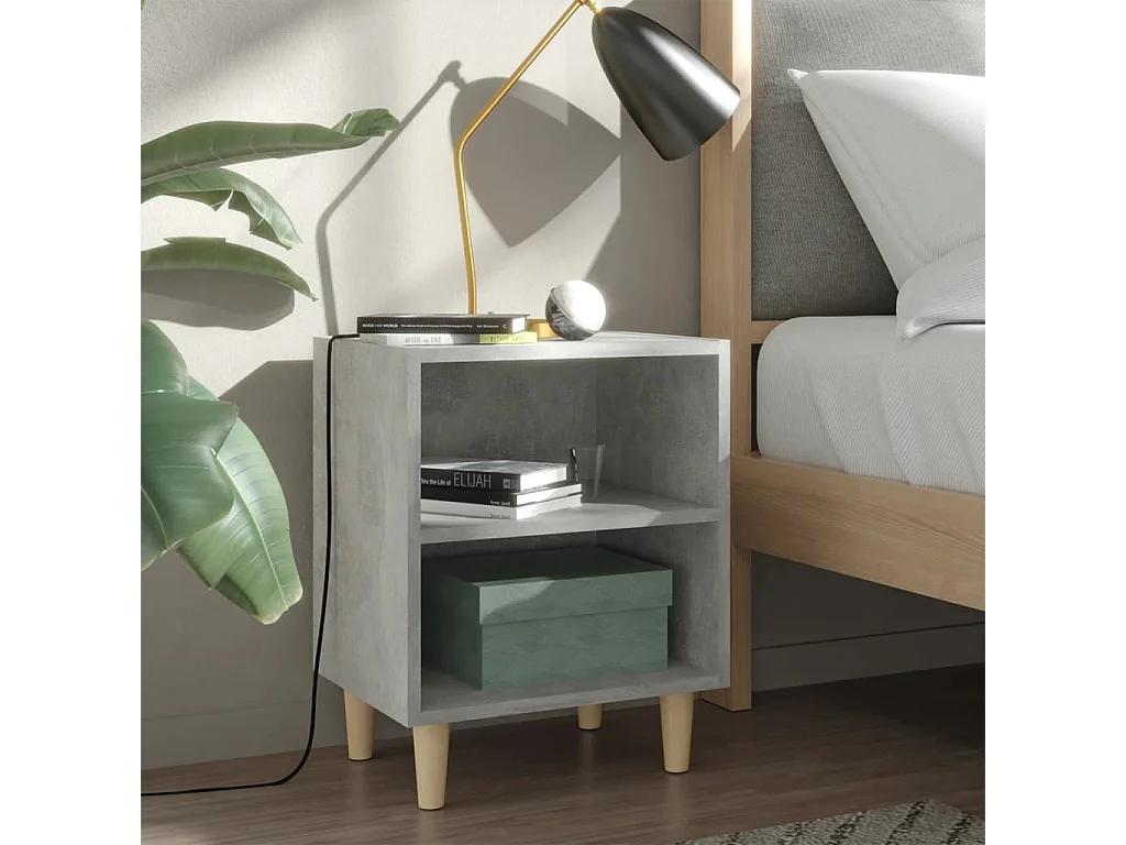 Tables de chevet avec pieds en bois 2 pièces Gris béton 40x30x50cm