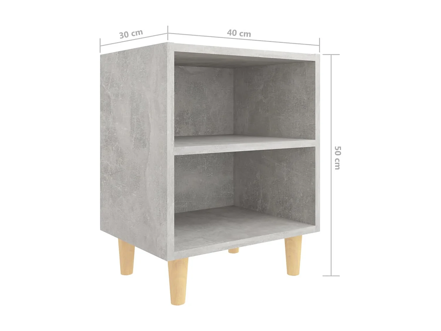 Tables de chevet avec pieds en bois 2 pièces Gris béton 40x30x50cm