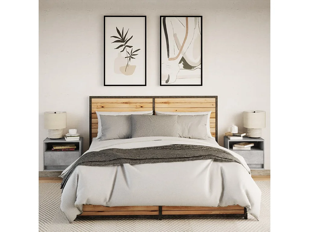 Mesitas de noche de pared con luces LED 2 unidades gris hormigón