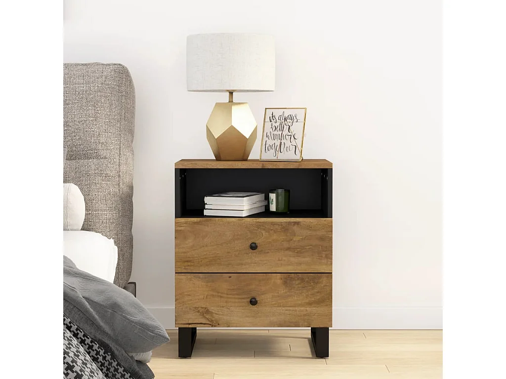 Mesita de noche madera mango madera contrachapada 50x33x62 cm