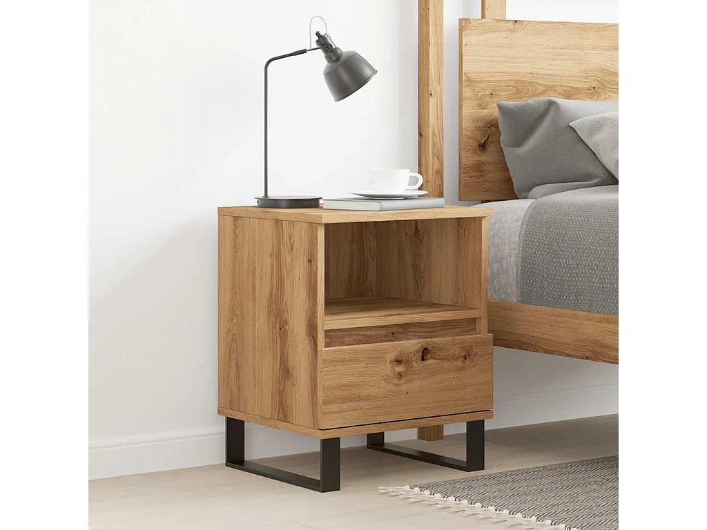 Table de chevet chêne artisanal 40x35x50 cm bois d’ingénierie