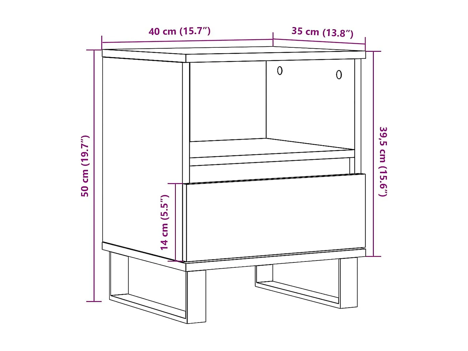 Table de chevet chêne artisanal 40x35x50 cm bois d’ingénierie