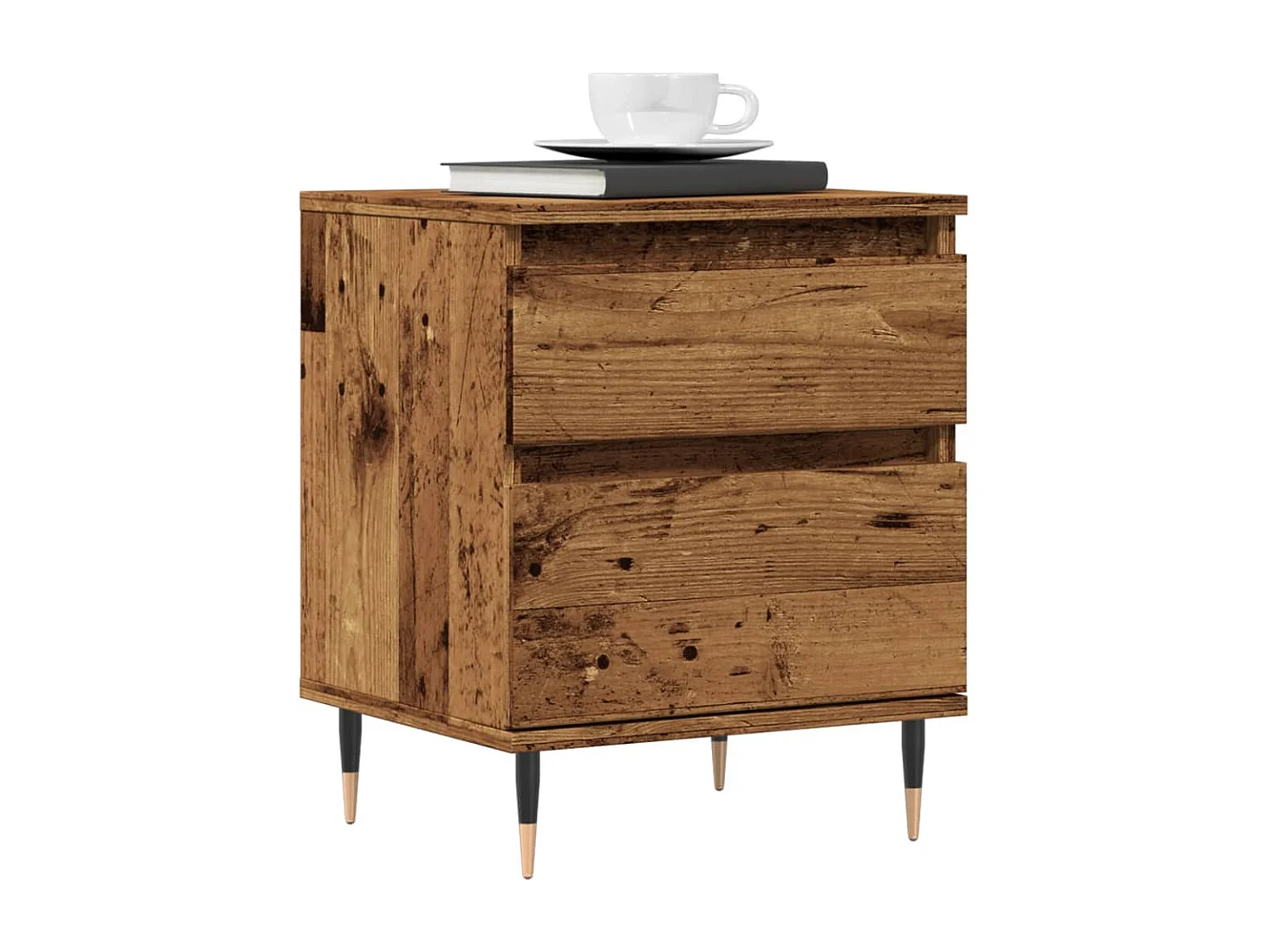 Nachtkastje 40x35x50 cm bewerkt hout oud houtkleurig