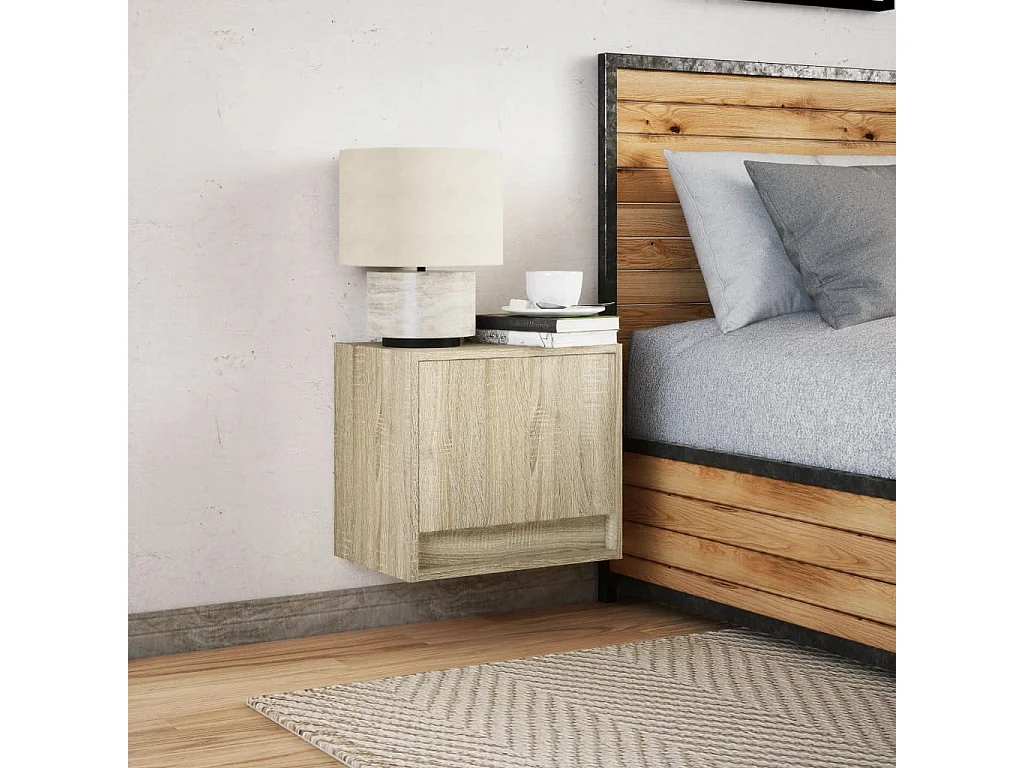 Table de chevet murale avec lumières LED chêne sonoma