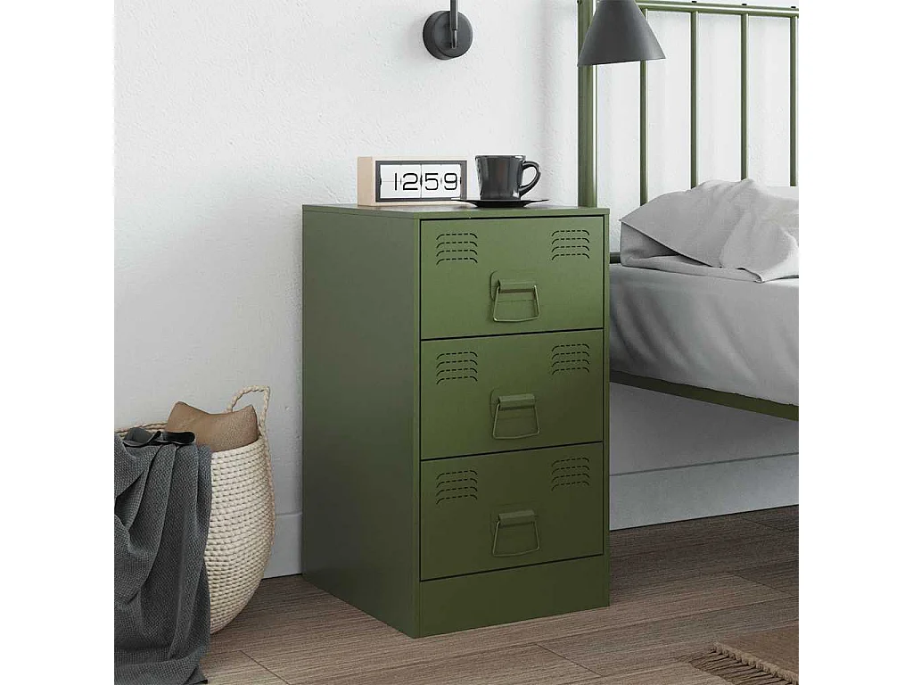 Table de chevet vert olive 34,5x39x62 cm acier