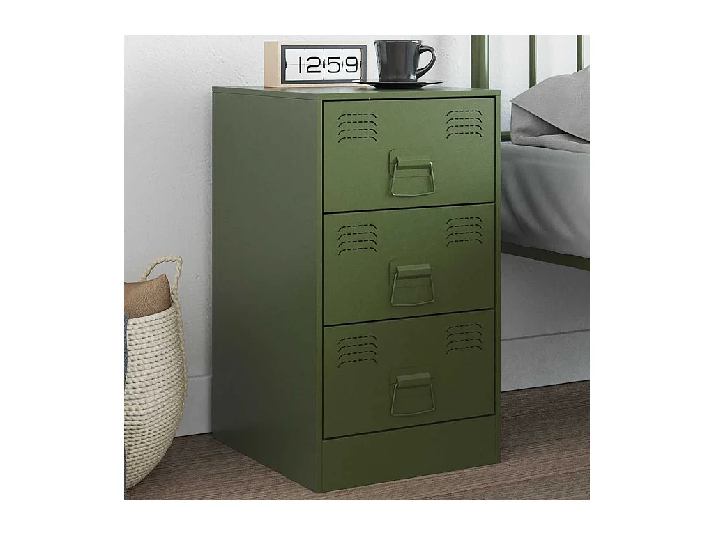 Table de chevet vert olive 34,5x39x62 cm acier