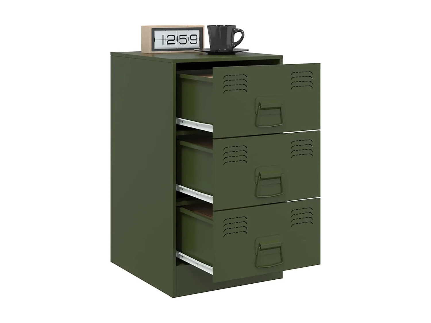 Table de chevet vert olive 34,5x39x62 cm acier