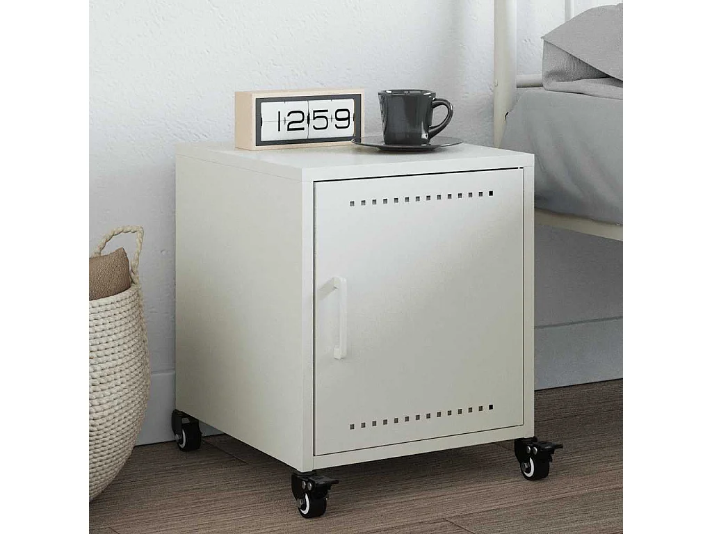 Table de chevet blanc 36x39x43,5 cm acier