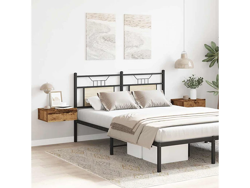 Tables de chevet flottantes 2 pièces vieux bois bois d'ingénierie