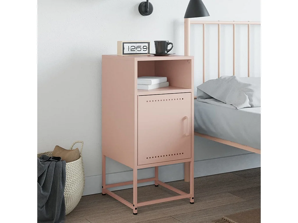 Table de chevet rose 36x39x78 cm acier