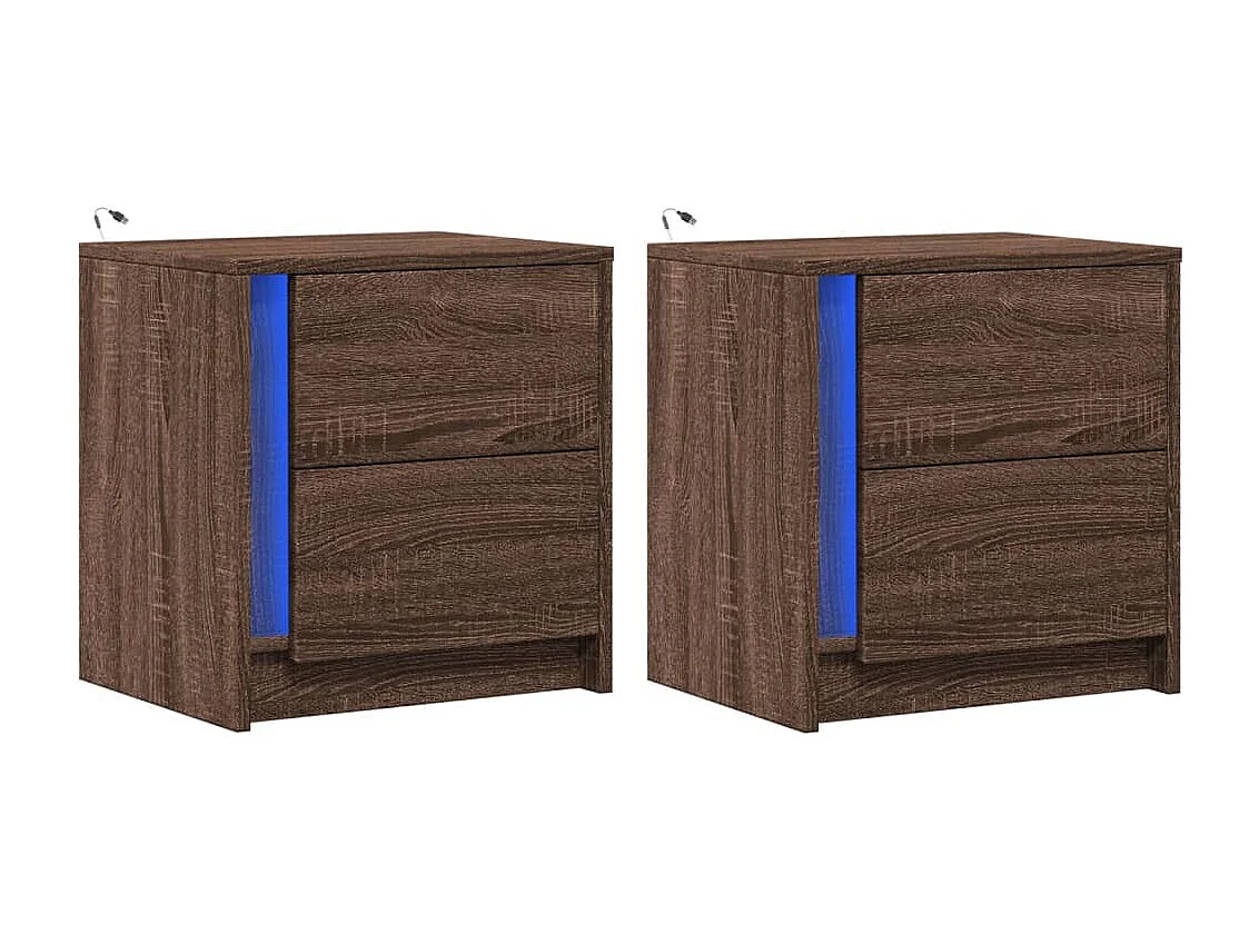 Tables de chevet et lumières LED 2 pièces chêne marron