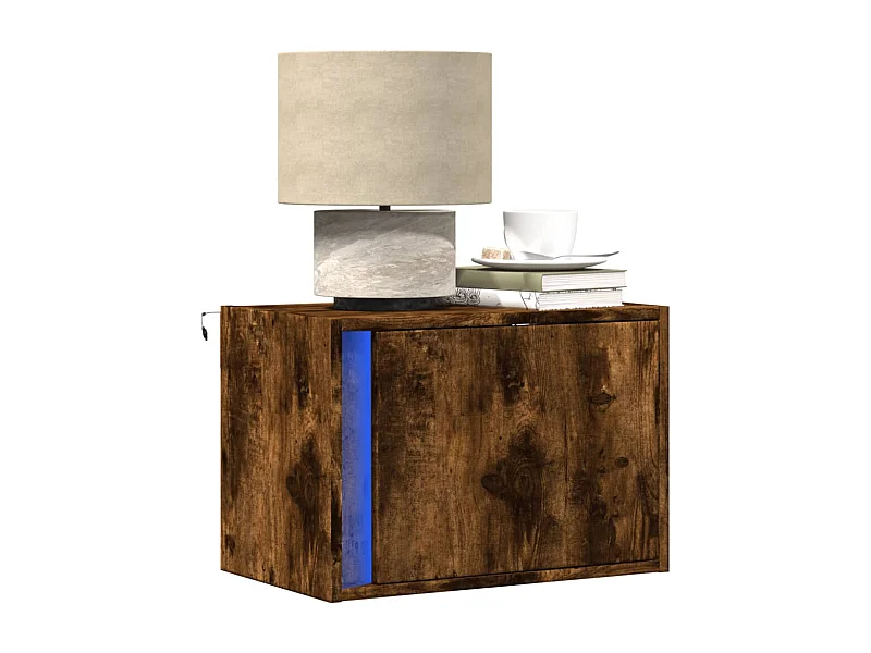 Tables de chevet murales avec lumières LED 2 pièces chêne fumé